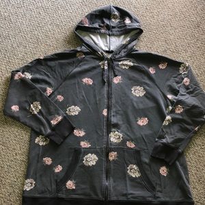Torrid medium grey zip up hoodie w/pastel flowers